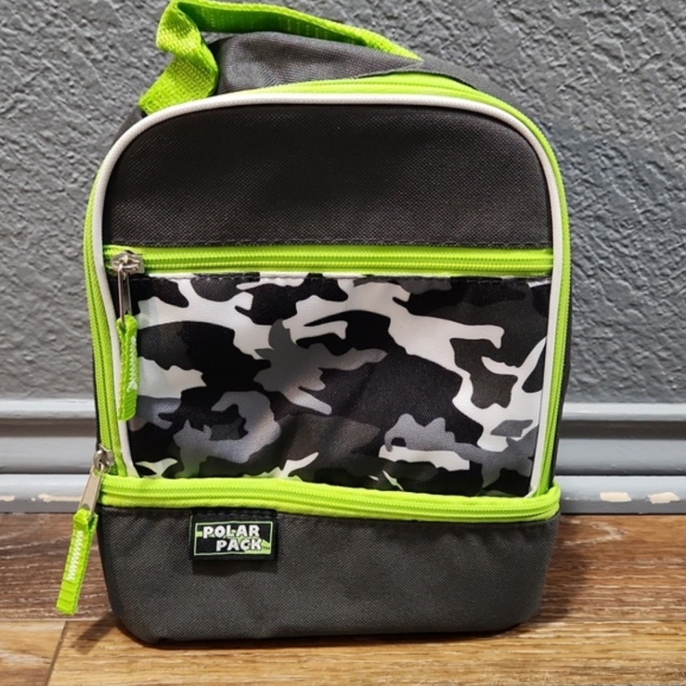 NWOT Polar Pack Neon Lime Green Gray Camo Insulated Lunchbox